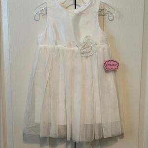 Popatu Cream Sleeveless Kids Dress with Floral Accent